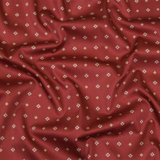 Wine Red and Cream Flowers and Diamonds Cotton Twill