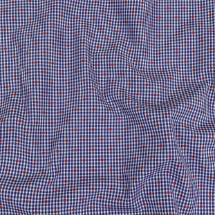 Red, White and Blue Checked Diamond Dots Cotton Jacquard
