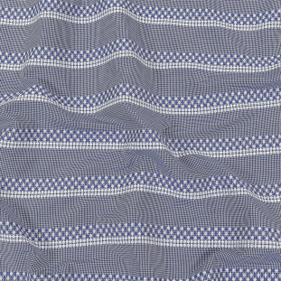 Blue and White Diamond Stripes and Checks Cotton Jacquard