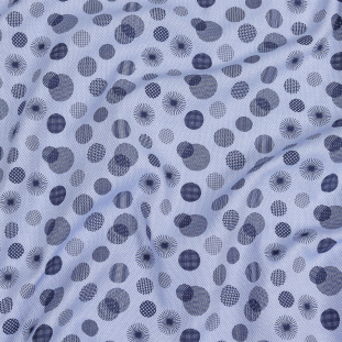 Blue and Navy Patterned Polka Dots Cotton Basketweave Shirting