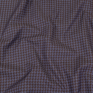 Blue and Brown Houndstooth Printed Lightweight Cotton and Polyester Denim Twill