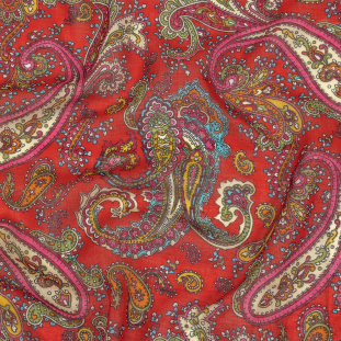 Red, Pink and Lime Paisley Gauzy Cotton Voile
