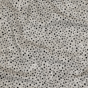 Black Flocked Polka Dots on Gray and White Abstract Stretch Cotton Shirting