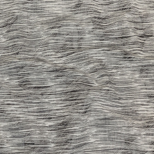 Obsidian and White Striated Lamination Striped Cotton and Polyester Dobby