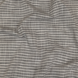 Black and White Striped Slubbed Cotton and Polyester Woven