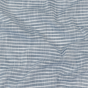 Colony Blue and White Striped Slubbed Cotton and Polyester Woven