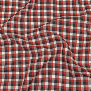 Red, Black and White Checkered Twill Cotton Shirting