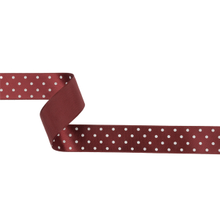 Wine Red and White Polka Dot Satin Ribbon - 1&quot;