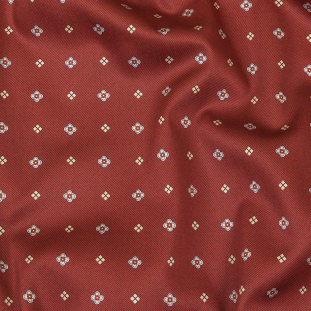 Red and Beige Flowers and Diamonds Cotton Twill