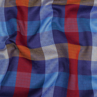 Blue, Red and Yellow Checked Broken Twill Cotton and Polyester Woven