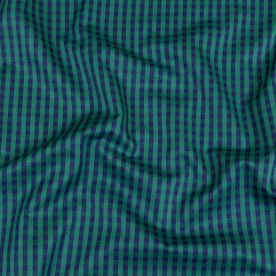 Blue and Green Checked Cotton and Polyester Twill