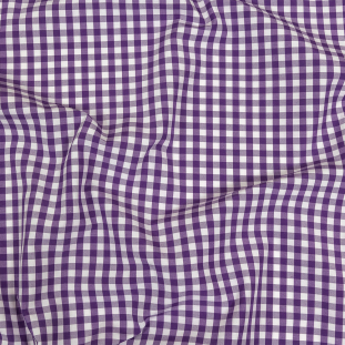 Purple and White Checkered Cotton and Polyester Shirting