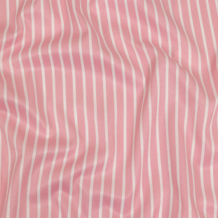 Pink and White Striped Cotton and Polyester Twill
