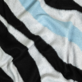 Italian Black, Gray and Blue Zebra Stripes Single Faced Knit Wool Fleece