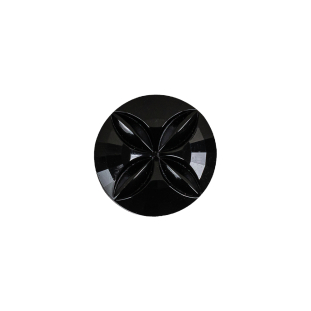 Italian Black Floral Etched Shank Back Button - 24L/15mm
