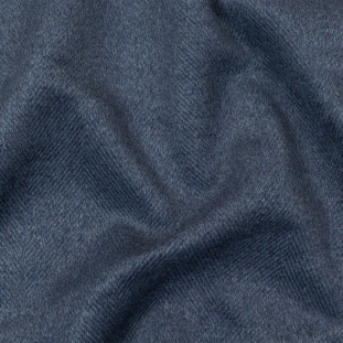 Heathered Blue Herringbone Brushed Double Cloth Cashmere Coating