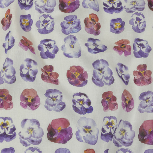 Purple, Red and White Pansies Medium Weight Linen Woven