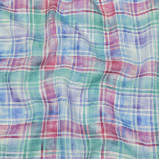 Purple, Teal and Pink Watercolor Plaid Medium Weight Linen Woven