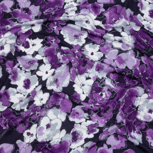 Purple and Gray Floral Stretch Rayon Jersey