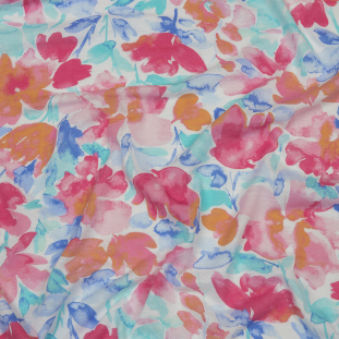 Pink, Aqua and Blue Floral Cotton and Rayon Jersey