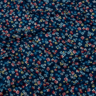 Blue, Pink and Yellow Floral Cotton and Rayon Jersey