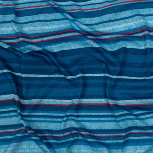 Blue and Red Striped Cotton and Rayon Jersey