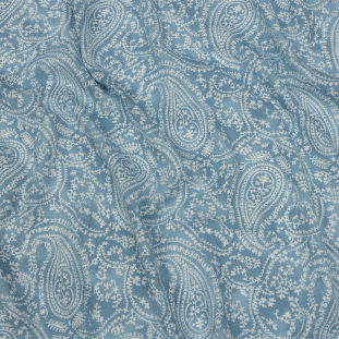 Gray Blue and White Paisley Cotton Jersey