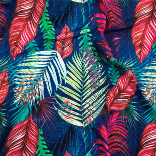 True Blue, Pink and Green Foliage UV Protective Compression Swimwear Tricot with Aloe Vera Microcapsules