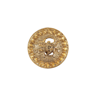 Gold Ornate Crest Metal Shank Back Button - 28L/18mm