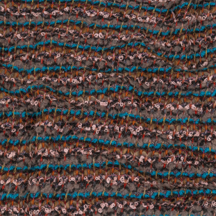 Italian Turquoise, Greige, and Pink Striped Boucle Wool Sweater Knit