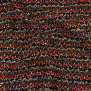 Italian Pink, Black and Orange Striped Boucle Chunky Blended Wool Sweater Knit