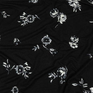 Black and White Floral Stretch Rayon Jersey