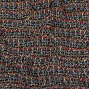 Italian Dusty Blue, Charcoal and Red Striped Boucle Blended Wool Sweater Knit