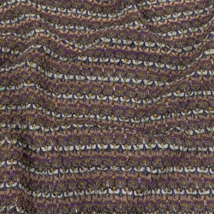Warm Gray, Grape and Metallic Silver Striped Chunky Blended Wool Sweater Knit
