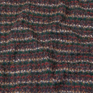 Italian Gray, Emerald, and Pink Striped Boucle Blended Wool Sweater Knit