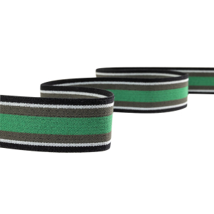 Green, Gray and Black Striped Elastic Trim - 1.25"