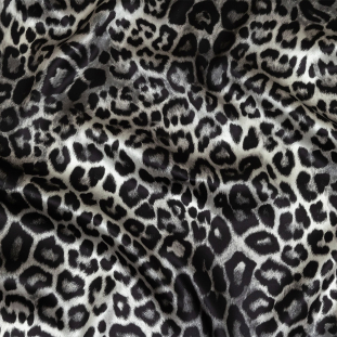 Mood Exclusive Italian Black and Gray Leopard Printed Silk Charmeuse