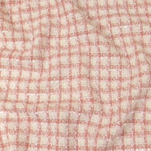 White Swan and Pink Chenille Plaid Blended Wool Tweed