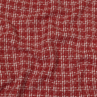 Red and White Plaid Polyester and Wool Tweed