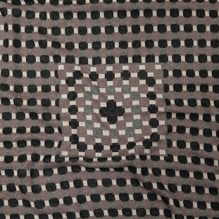 Brown, Black and Gray Squares and Plus Signs Cotton and Polyester Jacquard Knit Panel