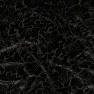 Famous NYC Designer Black Floral Burnout Stretch Polyester Velour