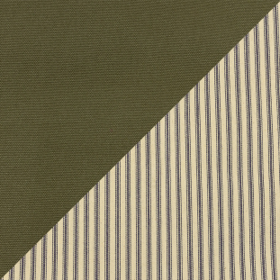 Olive, Cream and Blue Ticking Stripe Bonded Twill and Stiff Cotton Canvas