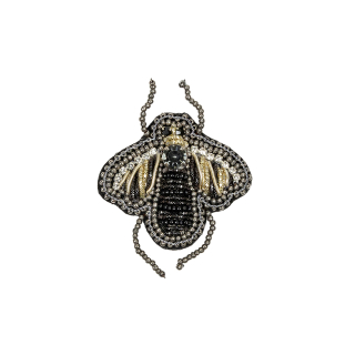 Gold and Black Bee Rhinestone and Glass Beaded Applique - 2&quot; X 1.875&quot;