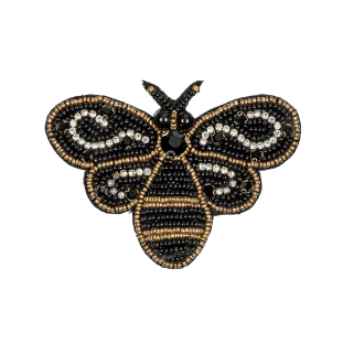 Black and Gold Queen Bee Rhinestone and Glass Beaded Applique - 2.25&quot; X 3&quot;