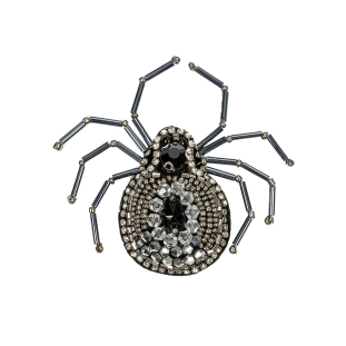 Gunmetal and Iron Spider Rhinestone and Glass Beaded Applique - 2.625&quot; X 2.875&quot;