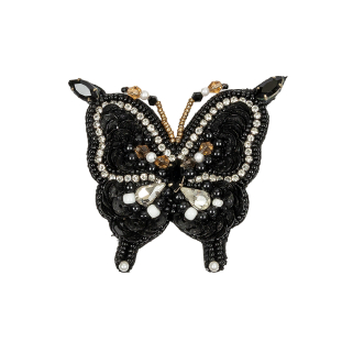 Black and Gold Butterfly Rhinestone and Glass Beaded Applique - 2.5&quot; X 2.625&quot;