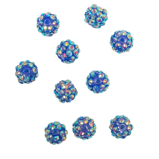 Blue AB Rhinestone and Resin Faceted 12mm Beads - 10pc