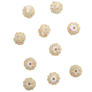 White AB Rhinestone and Resin Faceted 12mm Beads - 10pc