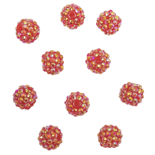 Red AB Rhinestone and Resin Faceted 14mm Beads - 10pc