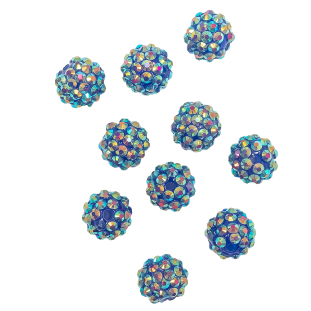 Blue AB Rhinestone and Resin Faceted 14mm Beads - 10pc
